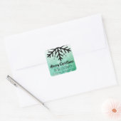 Zwart en Groen Sneeuwvlok Gepersonaliseerde Kerstm Vierkante Sticker (Envelop)