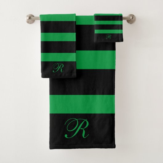 Zwart en groen strippatroon bad handdoek (Insitu)