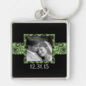 Zwart en groen Swirly Floral Wedding Sleutelhanger (Voorkant)