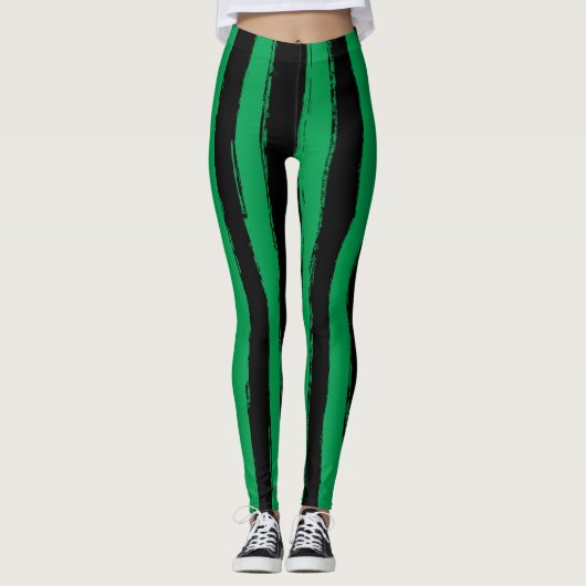 Zwart en groen | Verfstaven Leggings (Voorkant)