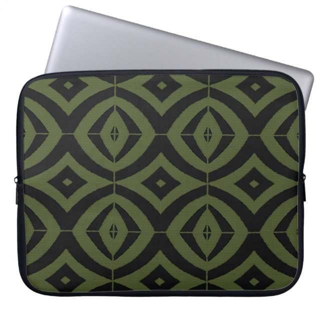Zwart en Groene Diamanten Afrikaanse Print Laptop Sleeve (Voorkant)