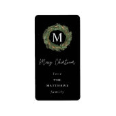 Zwart en groot monogram prettig kerstlabel etiket (Voorkant)