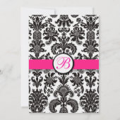 Zwart en Heet Roze Damast Bruiloft Uitnodiging (Achterkant)