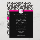 Zwart en Heet Roze Damast Bruiloft Uitnodiging (Voorkant / Achterkant)