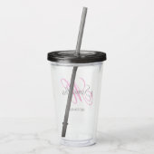 Zwart en heet roze fancy monogram bruidsmeisje acryl drinkbeker (Achterkant)