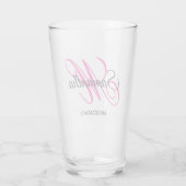 Zwart en heet roze fancy monogram bruidsmeisje glas (Achterkant)