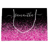 Zwart en Heet Roze Glitter Elegante Naam Groot Cadeauzakje (Voorkant)