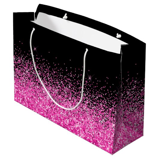 Zwart en Heet Roze Glitter Elegante Naam Groot Cadeauzakje (Achterkant Gekanteld)