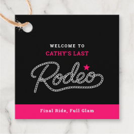 Zwart en heet roze laatste rodeo vrijgezellenfeest bedankjes labels