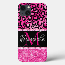 Zwart en heet roze luipaardvlek glamour monogram