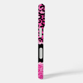 Zwart en heet roze luipaardvlek glamour monogram Case-Mate iPhone case (Achterkant / Rechts)