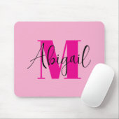 Zwart en Heet Roze Modern Monogram Muismat (Met muis)
