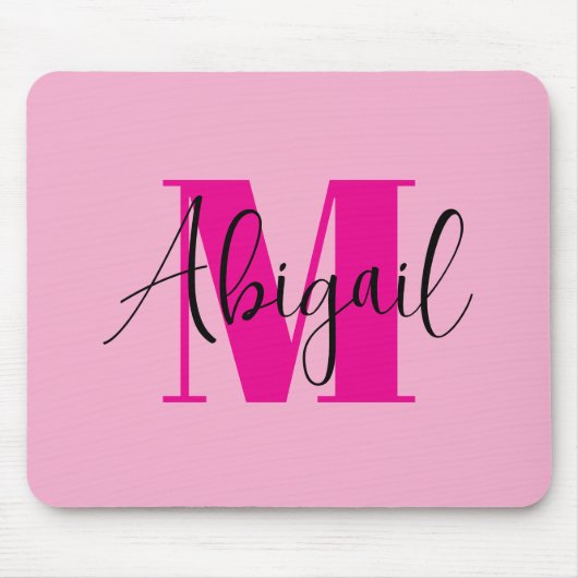 Zwart en Heet Roze Modern Monogram Muismat (Voorkant)