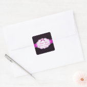 Zwart en heet roze polka dot Bruiloft Dank U Vierkante Sticker (Envelop)