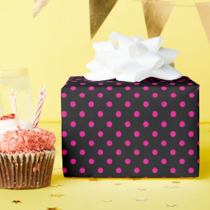 Zwart en heet roze polka stippen cadeaupapier