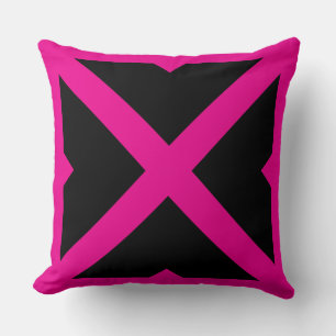 Zwart en heet roze vetgedrukte X-kruis geometrisch Kussen