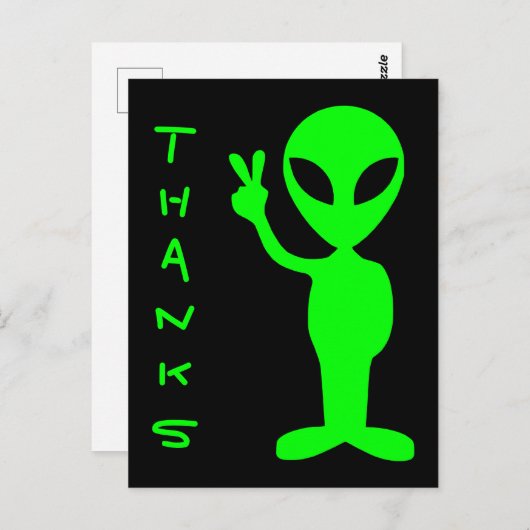 Zwart en helder groen buitenaards wezen bedankt briefkaart (Voorkant / Achterkant)
