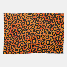 Zwart en helder Oranje afdrukken van luipaard Theedoek