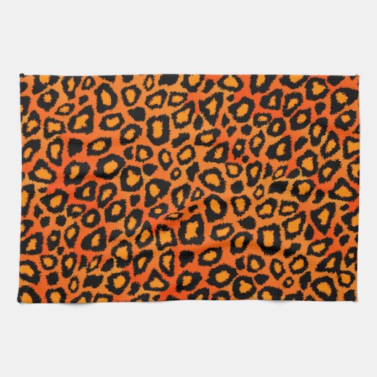 Zwart en helder Oranje afdrukken van luipaard Theedoek (Horizontaal)