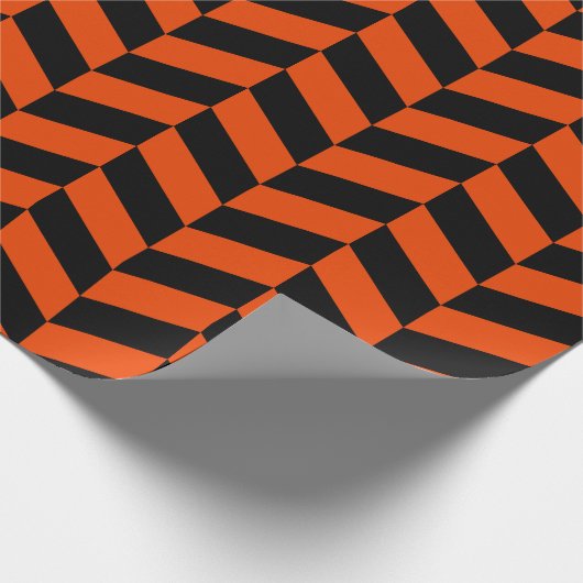 Zwart en helder Oranje Extra groot herringbone Cadeaupapier (Hoek)