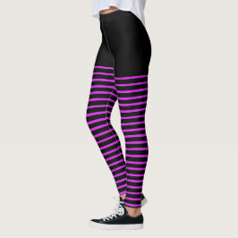 Zwart en Helder Roze Strepen Patroon Gestreept Leggings