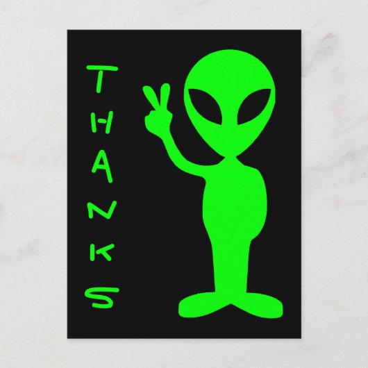 Zwart en Heldergroen Alien Bedankt Briefkaart (Voorkant)