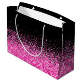 Zwart en hete roze glitters elegante naam groot cadeauzakje (Achterkant Gekanteld)