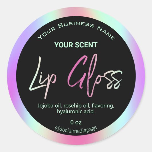 Zwart en holografisch lipgloss labels (Voorkant)