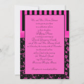 Zwart en Hot-Pink Gestreept en Jeweled Invitation Kaart (Achterkant)