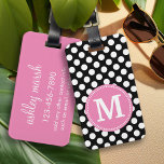 Zwart en Hot Pink Polka Dots Custom Monogram Bagagelabel<br><div class="desc">Een preppy patroon met een klassiek monogram. Cute en girly,  dit retro ontwerp is perfect voor elke vrouw.</div>