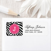Zwart en Hot Pink Zebra Print Custom Monogram Etiket (Insitu)