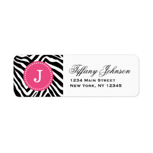 Zwart en Hot Pink Zebra Print Custom Monogram Etiket