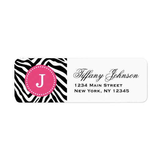 Zwart en Hot Pink Zebra Print Custom Monogram Etiket (Voorkant)