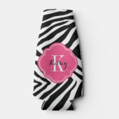 Zwart en Hot Pink Zebra Print Monogram Flesjeskoeler (Voorkant)