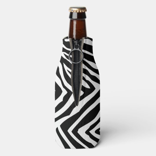 Zwart en Hot Pink Zebra Print Monogram Flesjeskoeler (Fles Achterkant)