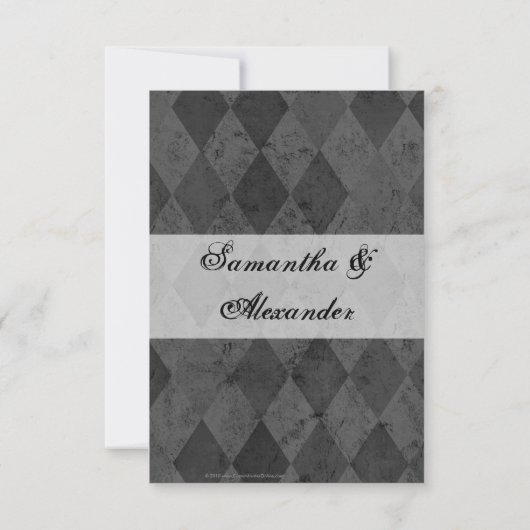 Zwart en houtskool Harlekijn met Script RSVP Kaartje (Achterkant)