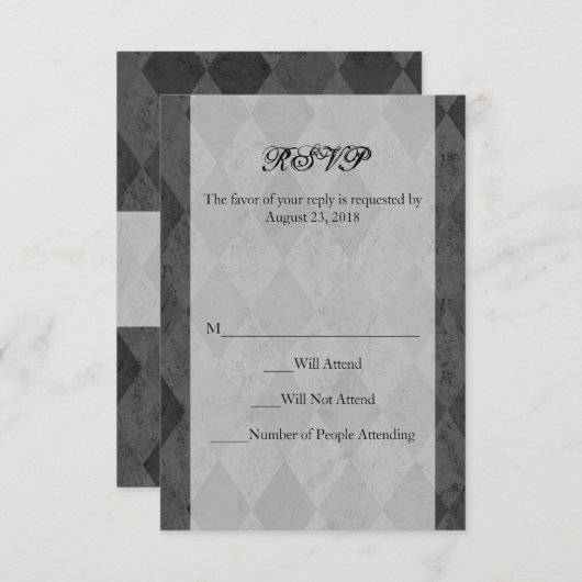 Zwart en houtskool Harlekijn met Script RSVP Kaartje (Voorkant / Achterkant)