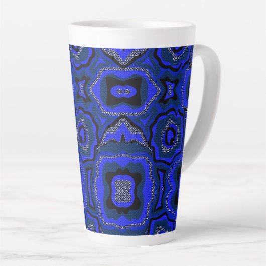 Zwart en indigoblauw abstract patroon. latte mok (Rechterhoek)