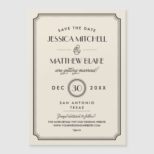 Zwart en Ivoor Art Deco Save the Date (Voorkant)