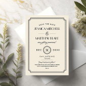Zwart en Ivoor Art Deco Save the Date