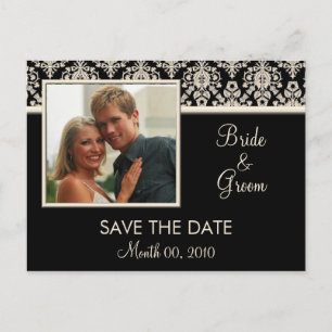 Zwart en Ivoor Damask Save the Date Briefkaarten