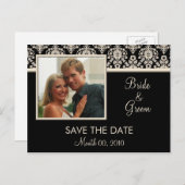 Zwart en Ivoor Damask Save the Date Briefkaarten (Voorkant / Achterkant)