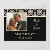 Zwart en Ivoor Damask Save the Date Briefkaarten (Voorkant)