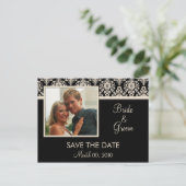 Zwart en Ivoor Damask Save the Date Briefkaarten (Staand voorkant)