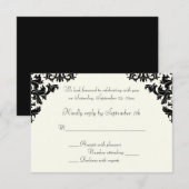 Zwart en ivoor damast RSVP-kaart Kaart (Voorkant / Achterkant)