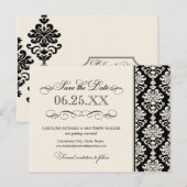 Zwart en Ivoor Elegant Damask Save the Date Aankondigingskaart (Voorkant / Achterkant)