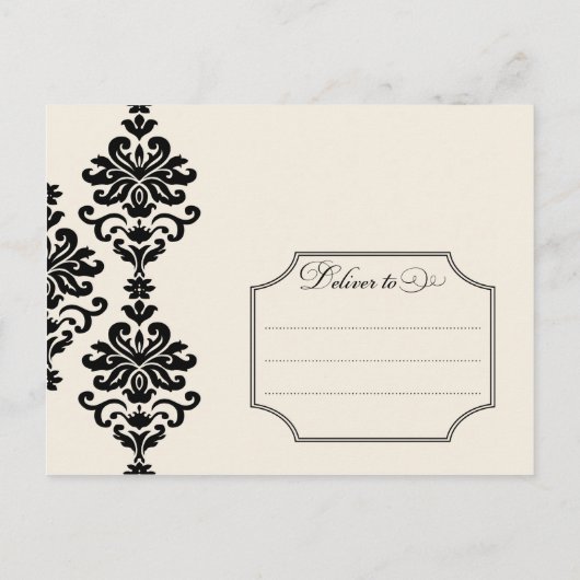 Zwart en Ivoor Elegant Damask Save the Date Aankondigingskaart (Achterkant)
