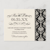 Zwart en Ivoor Elegant Damask Save the Date Aankondigingskaart (Voorkant)