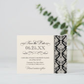 Zwart en Ivoor Elegant Damask Save the Date Aankondigingskaart (Staand voorkant)