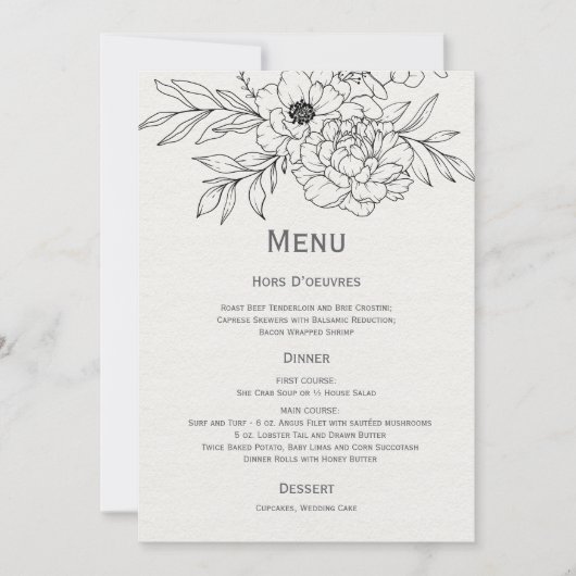 Zwart en Ivoor Floral Line Art Kaart (Voorkant)